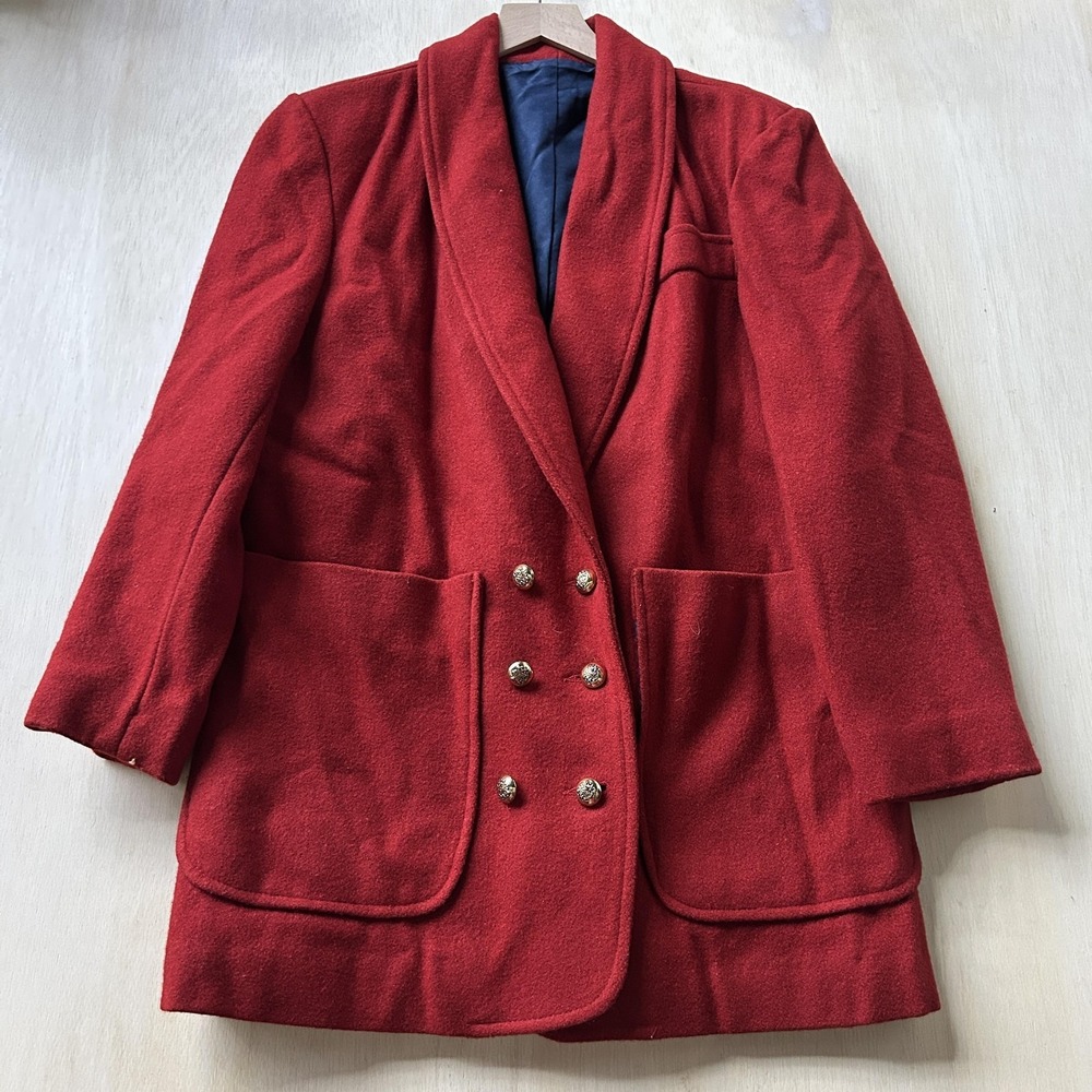 Vintage Michael Lewis Blazer Jacket Womens 5 Red Wool Double Breasted Buttons
